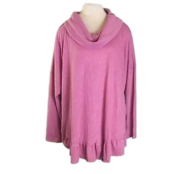 Terra & Sky Pink Cowl Neck Sweater Ruffle Hem Knit Pullover Top Plus Size 3X - Picture 2 of 6
